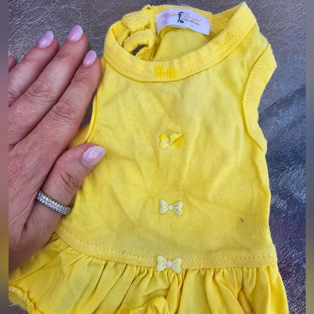 XX SMALL yellow dog dress with 3 bows